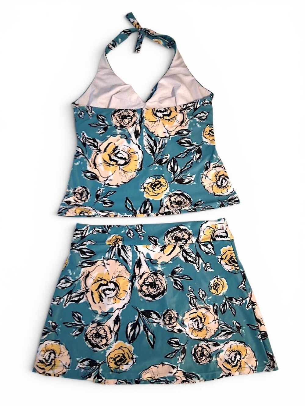 Sketch Floral Signature Halter Tankini Set Swim Top Match Skort Womens Large - Picture 6 of 11